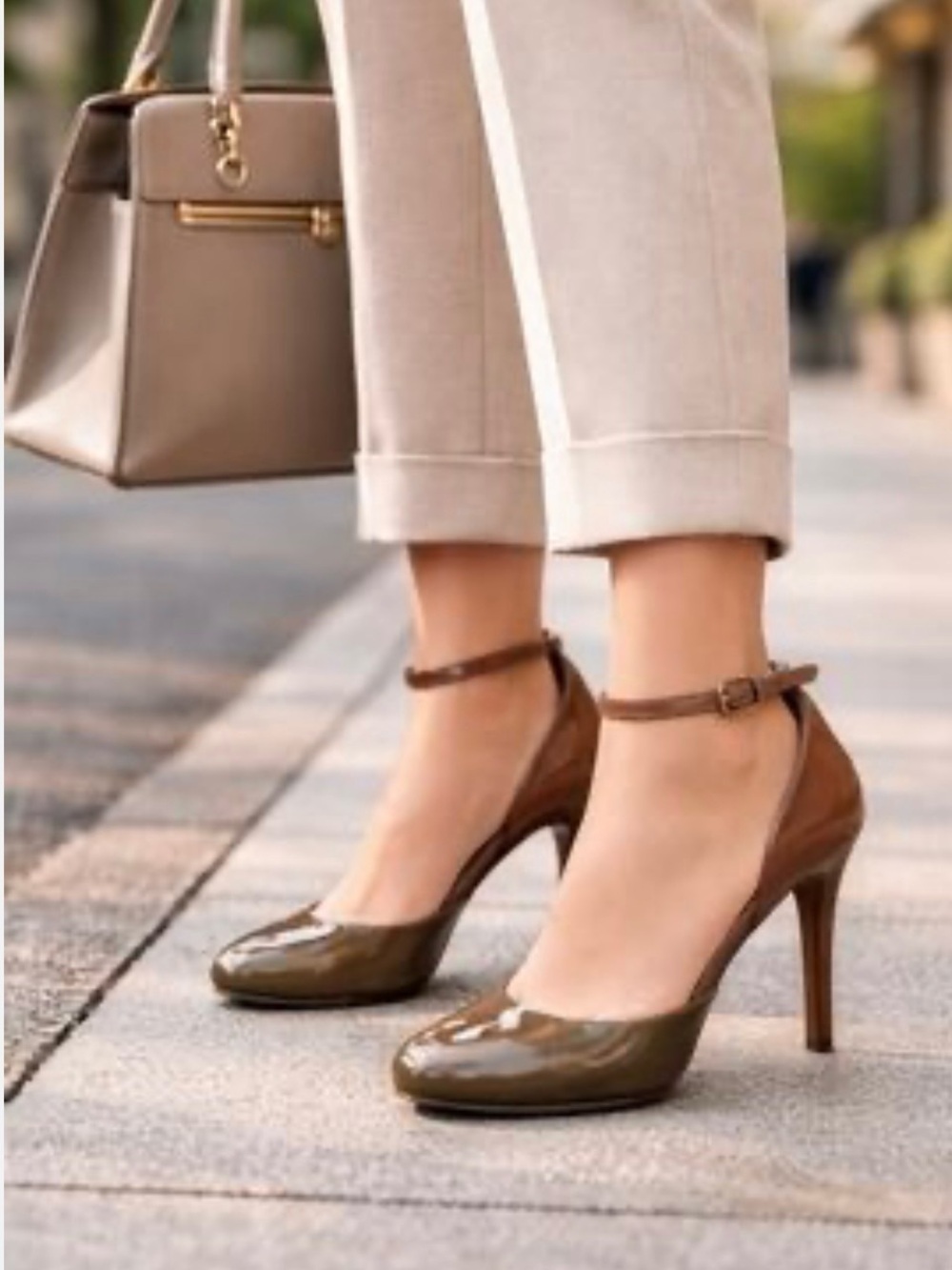 Tory Burch Glossy Brown Ankle-Strap High Heels size 8M